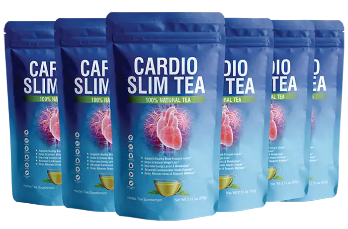 Cardio Slim Tea bottle and tea bag - all-natural heart health and weight loss supplement made in USA